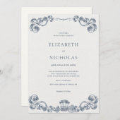 Dusty Blue Rococo Revival Wedding Invitation 招待状 (正面/裏面)