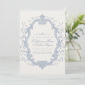 Dusty Blue Rococo Save The Date Card 招待状 (スタンド正面)