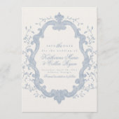 Dusty Blue Rococo Save The Date Card 招待状 (正面)
