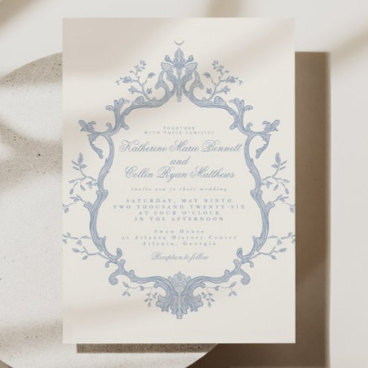 Dusty Blue Rococo Wedding Invitation 招待状