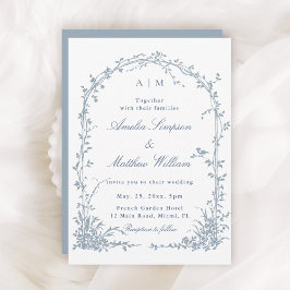 Dusty Blue Romantic Botanical Arch Garden Wedding  招待状