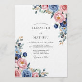 Dusty Blue Romantic Floral Wedding 招待状 (正面)