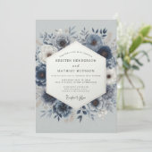 Dusty Blue Romantic Floral Wedding 招待状 (スタンド正面)