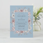 Dusty Blue Romantic Garland Wedding 招待状 (スタンド正面)