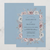 Dusty Blue Romantic Garland Wedding 招待状 (正面/裏面)