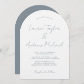 Dusty Blue Romantic Modern Arch Wedding Invitation 招待状 (正面/裏面)