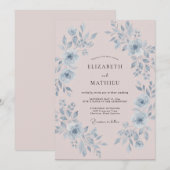 Dusty Blue Romantic Peony Wedding 招待状 (正面/裏面)