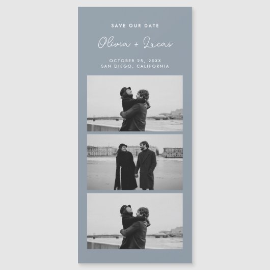 Dusty Blue Romantic Photo Strip Magnetic Wedding (正面)