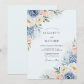 Dusty Blue Romantic Watercolor Wedding 招待状 (正面/裏面)