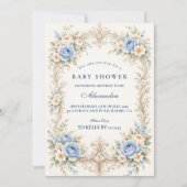 Dusty Blue Rose Baroque Baby Shower 招待状 (正面)