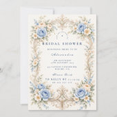 Dusty Blue Rose Baroque Bridal Shower 招待状 (正面)