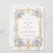 Dusty Blue Rose Baroque Wedding セーブザデート (正面)