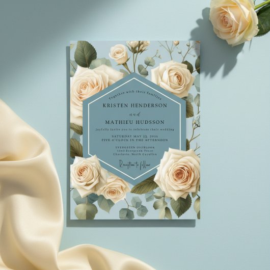 Dusty Blue Rose Botanical Wedding 招待状