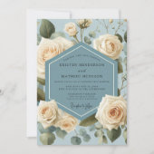 Dusty Blue Rose Botanical Wedding 招待状 (正面)