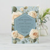 Dusty Blue Rose Botanical Wedding 招待状 (スタンド正面)