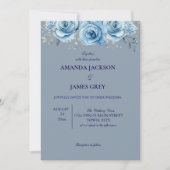 Dusty Blue Rose Floral Photo Back Wedding  招待状 (正面)
