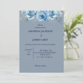 Dusty Blue Rose Floral Photo Back Wedding  招待状 (スタンド正面)