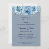 Dusty Blue Rose Floral Photo Rehearsal Dinner 招待状 (正面)