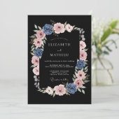 Dusty Blue Rose Flourish Wedding 招待状 (スタンド正面)