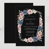 Dusty Blue Rose Flourish Wedding 招待状 (正面/裏面)