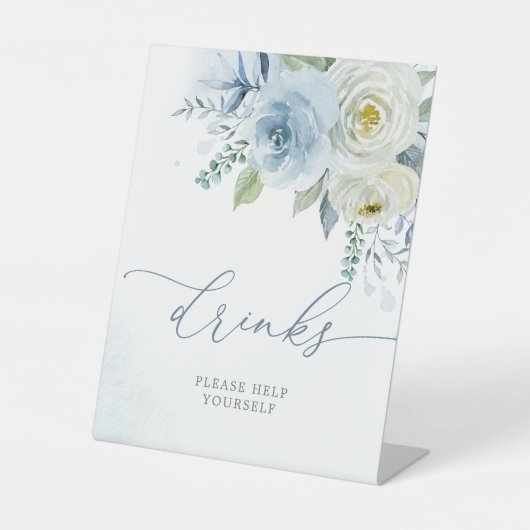 Dusty Blue Rose Flowers Shower Drinks Sign 台座サイン (正面)