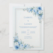 Dusty Blue Rose Gold Double Frame Wedding 招待状 (正面)