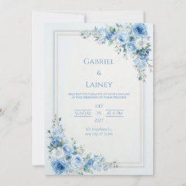 Dusty Blue Rose Gold Double Frame Wedding 招待状