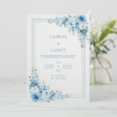 Dusty Blue Rose Gold Double Frame Wedding 招待状 (スタンド正面)