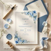 Dusty Blue Rose Gold Double Frame Wedding 招待状