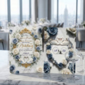 Dusty Blue Rose Marble Swan Fairytale Wedding 招待状