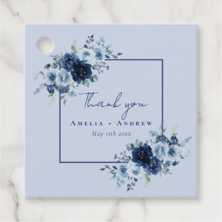 Dusty Blue Rose Navy Floral Elegant Wedding フェイバータグ