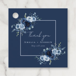 Dusty Blue Rose Navy Floral Elegant Wedding フェイバータグ