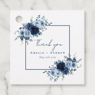 Dusty Blue Rose Navy Floral Elegant Wedding フェイバータグ