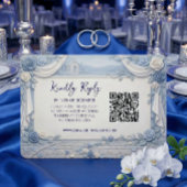 Dusty Blue Rose QR Code Wedding  出欠カード