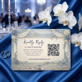 Dusty Blue Rose QR Code Wedding  出欠カード