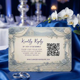 Dusty Blue Rose QR Code Wedding  出欠カード