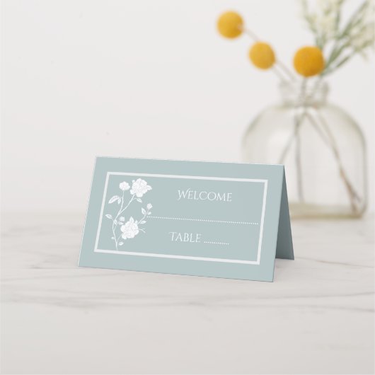 Dusty Blue Rose Reception Place Card プレイスカード (正面)