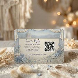 Dusty Blue Rose Romantic Wedding QR Code  出欠カード