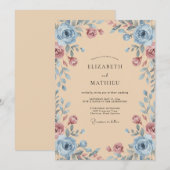 Dusty Blue Rose Whimsical Wedding 招待状 (正面/裏面)