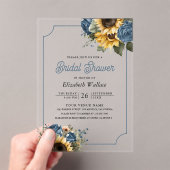 Dusty Blue Roses Sunflowers Photo Bridal Shower アクリル招待状 (インサイチュ (ポータブル))