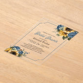 Dusty Blue Roses Sunflowers Photo Bridal Shower アクリル招待状 (レイダウン)