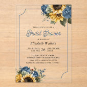 Dusty Blue Roses Sunflowers Photo Bridal Shower アクリル招待状 (正面)