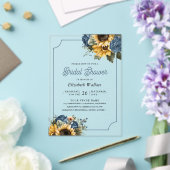 Dusty Blue Roses Sunflowers Photo Bridal Shower アクリル招待状 (インサイチュ (ウェディング))