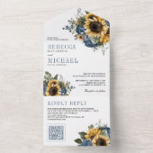 Dusty Blue Roses Sunflowers QR Code Wedding オールインワン招待状 (内側)