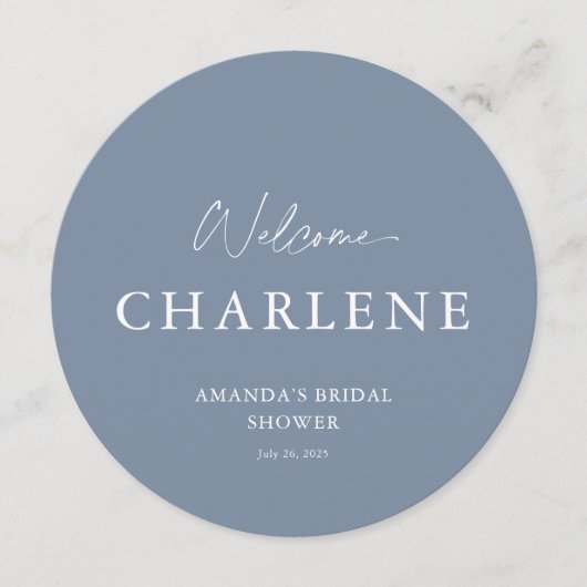 Dusty Blue Round Bridal Shower Welcome Menu メニュー (正面)