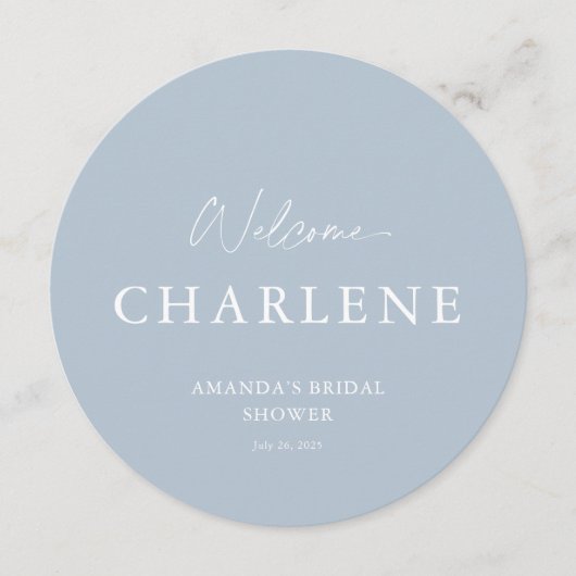 Dusty Blue Round Bridal Shower Welcome Menu メニュー (正面)