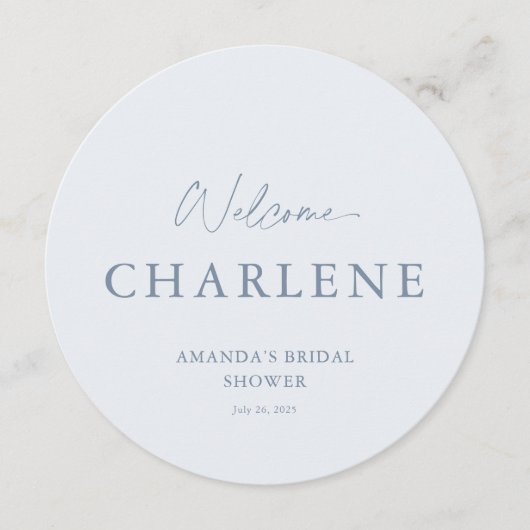Dusty Blue Round Bridal Shower Welcome Menu メニュー (正面)