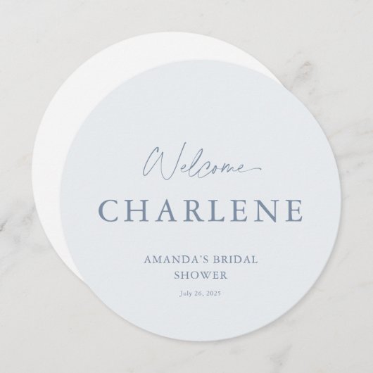 Dusty Blue Round Bridal Shower Welcome Menu メニュー (正面/裏面)