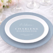 Dusty Blue Round Wedding Menu with Guest Name メニュー