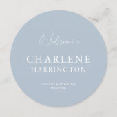 Dusty Blue Round Wedding Menu with Guest Name メニュー (正面)